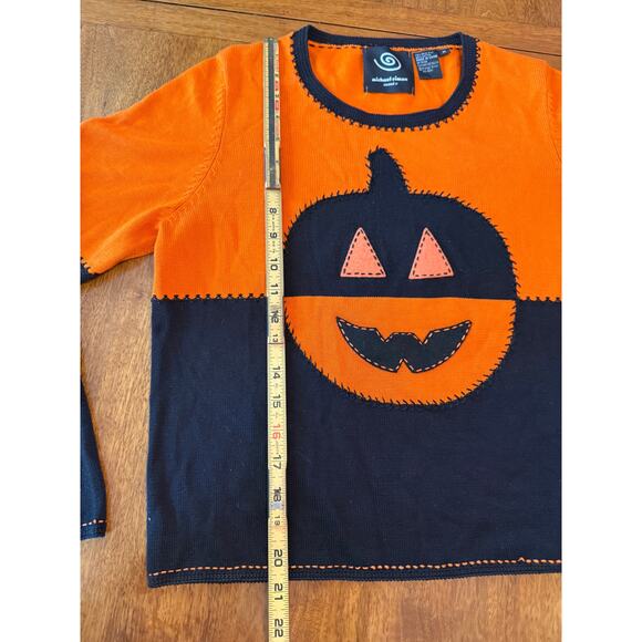 Vintage 2001 Michael Simon Event Halloween Sweater Jack O Lantern M Patchwork - Picture 3 of 6